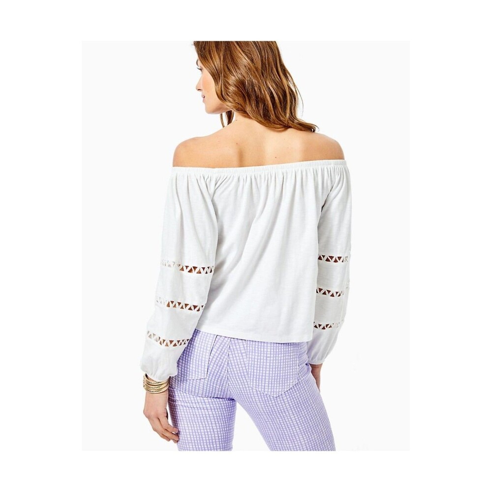 Lilly Pulitzer Katt Off-The-Shoulder Blouse Top Resort Cutout Lace S 252291 - Picture 4 of 9
